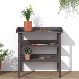 Berkfield Home Plant Table with Shelves Grey 78x38x82.5 cm Solid Wood Fir - thumbnail 1