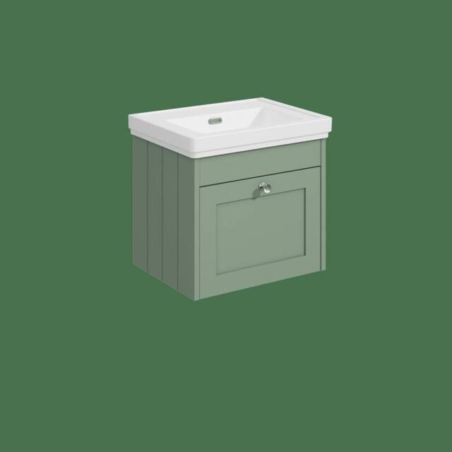 Balterley 500mm Wall Hung 1 Drawer Unit & Classic Basin No Tap Hole, Satin Green