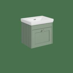 Balterley 500mm Wall Hung 1 Drawer Unit & Classic Basin No Tap Hole, Satin Green - thumbnail 1