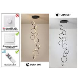 NIVOR Dimmable High Ceiling Chandelier with Remote 10 Ring LED Black Pendant - thumbnail 6