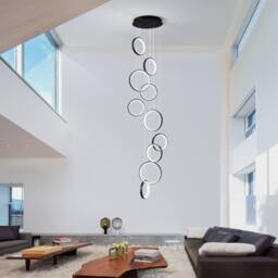 NIVOR Dimmable High Ceiling Chandelier with Remote 10 Ring LED Black Pendant - thumbnail 5