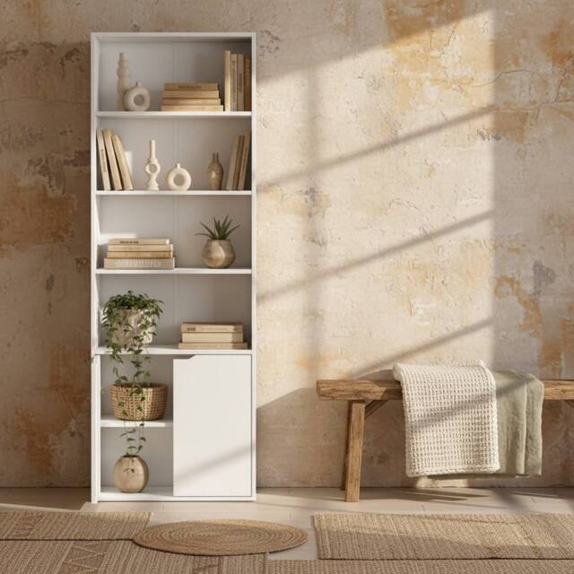 Wyld Haus Ziratto 6 Tier Tall White Bookcase Double Door Cabinet 59 x 29 x 180cm - Size: 59 x 29 x 180 cm - image 1