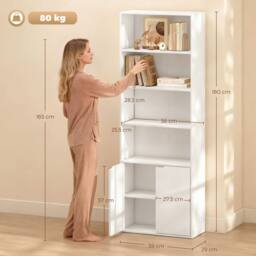 Wyld Haus Ziratto 6 Tier Tall White Bookcase Double Door Cabinet 59 x 29 x 180cm - Size: 59 x 29 x 180 cm - thumbnail 4