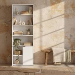Wyld Haus Ziratto 6 Tier Tall White Bookcase Double Door Cabinet 59 x 29 x 180cm - Size: 59 x 29 x 180 cm - thumbnail 1