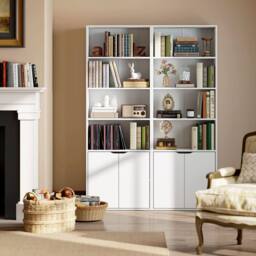 Wyld Haus Ziratto 6 Tier Tall White Bookcase Double Door Cabinet 59 x 29 x 180cm - Size: 59 x 29 x 180 cm - thumbnail 9