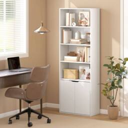 Wyld Haus Ziratto 6 Tier Tall White Bookcase Double Door Cabinet 59 x 29 x 180cm - Size: 59 x 29 x 180 cm - thumbnail 3