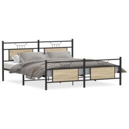 Berkfield Home Metal Bed Frame without Mattress Sonoma Oak 160x200 cm in Brown - thumbnail 2
