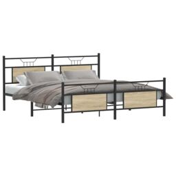 Berkfield Home Metal Bed Frame without Mattress Sonoma Oak 160x200 cm in Brown - thumbnail 3