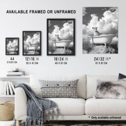 Artery8 Cheetah in Bathtub Black White Desert Surreal Framed Art Print in Grey - Size: A4 - thumbnail 3
