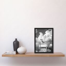 Artery8 Cheetah in Bathtub Black White Desert Surreal Framed Art Print in Grey - Size: A4 - thumbnail 4