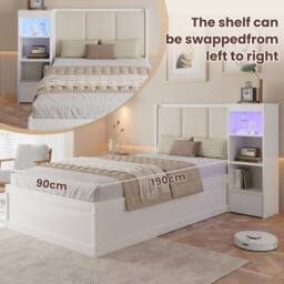 Merax 3FT Single Side Lift Ottoman Bed with LED Storage Cabinet, Wooden Bed in White - thumbnail 5