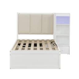 Merax 3FT Single Side Lift Ottoman Bed with LED Storage Cabinet, Wooden Bed in White - thumbnail 7