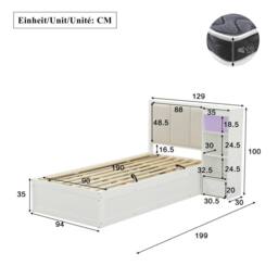 Merax 3FT Single Side Lift Ottoman Bed with LED Storage Cabinet, Wooden Bed in White - thumbnail 4