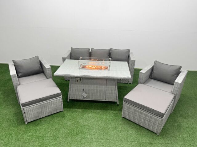 Fimous 7 Seat PE Wicker Rattan Lounge Sofa Set Outdoor Garden Furniture Sets in Light Grey - image 1