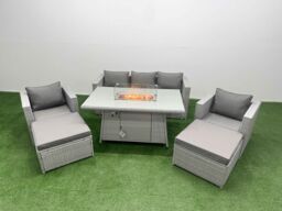 Fimous 7 Seat PE Wicker Rattan Lounge Sofa Set Outdoor Garden Furniture Sets in Light Grey - thumbnail 2