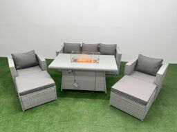 Fimous 7 Seat PE Wicker Rattan Lounge Sofa Set Outdoor Garden Furniture Sets in Light Grey - thumbnail 1