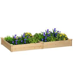 OUTSUNNY Raised Garden Bed, Wooden Planter Box with Divider & Open Bottom in Natural - thumbnail 2