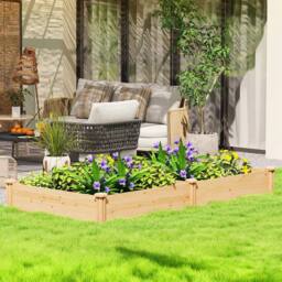 OUTSUNNY Raised Garden Bed, Wooden Planter Box with Divider & Open Bottom in Natural