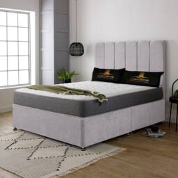 UK Bed Furniture Savannah Divan Bed with 2 Drawers Foot End & 26 Inch headboard in Silver - Size: King