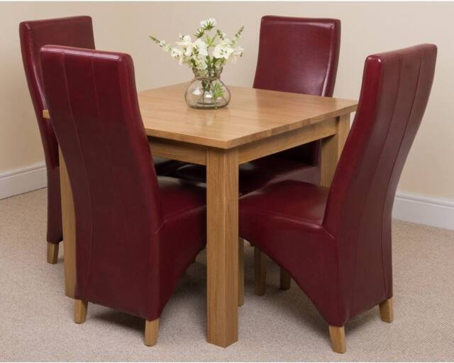 Thats Furniture Oslo 90 x 90 cm Oak Small Dining Table & 4 Lola Leather Chairs in Red - image 1