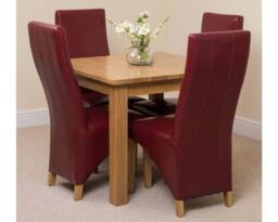 Thats Furniture Oslo 90 x 90 cm Oak Small Dining Table & 4 Lola Leather Chairs in Red - thumbnail 2