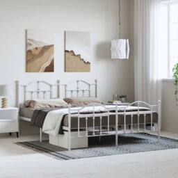Berkfield Home Metal Bed Frame with Headboard & Footboard White 183x213 cm - thumbnail 2