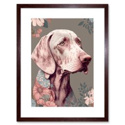 "Artery8 Wall Art Print Weimaraner Dog Portrait with Flower Patterns Modern Detailed Artwork Framed 9X7 Inch in Brown - Size: W7"" x H9""" - thumbnail 1