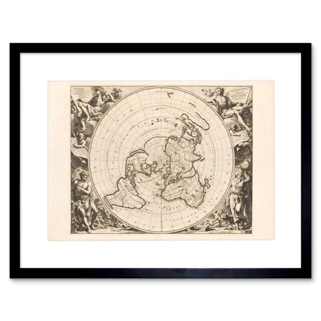Artery8 Wall Art Print Jacques Cassini Flat Earth Map 1713 Sepia Colour Terrestrial Planisphere According to Astronomers New Observations Decorative - image 1