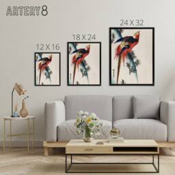 "Artery8 Pheasant & Small Pine Framed Canvas Wall Art Print Utagawa Hiroshige in Red - Size: W12"" x H16""" - thumbnail 4