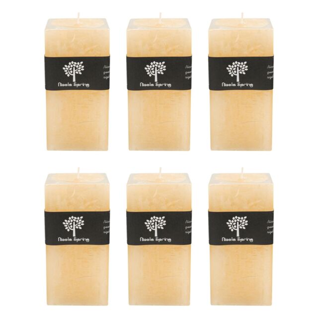 Nicola Spring Square Vanilla Pillar Candles - 90 Hours - Cream - Pack of 6 in Beige - image 1