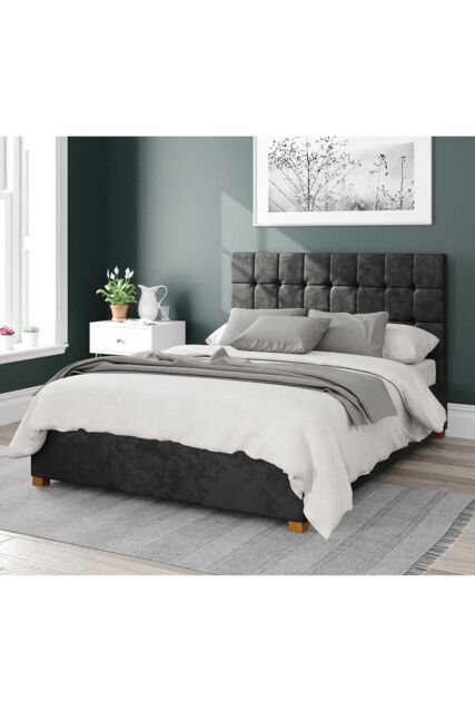 Aspire Sinatra Upholstered Ottoman Storage Bed, Mirazzi Velvet Fabric in Black - Size: King - image 1