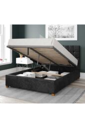 Aspire Sinatra Upholstered Ottoman Storage Bed, Mirazzi Velvet Fabric in Black - Size: King - thumbnail 2
