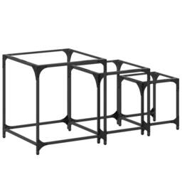Berkfield Home Nesting Coffee Tables 3 pcs with Transparent Glass Top Steel in Black - thumbnail 3