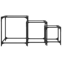 Berkfield Home Nesting Coffee Tables 3 pcs with Transparent Glass Top Steel in Black - thumbnail 4