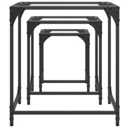 Berkfield Home Nesting Coffee Tables 3 pcs with Transparent Glass Top Steel in Black - thumbnail 5