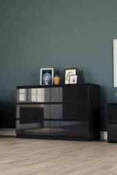 HD Designs 'HIGH GLOSS 6 Drawer Chest of Drawers' Furniture in Black - thumbnail 1