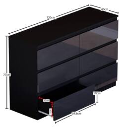 HD Designs 'HIGH GLOSS 6 Drawer Chest of Drawers' Furniture in Black - thumbnail 3