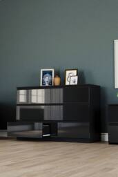 HD Designs 'HIGH GLOSS 6 Drawer Chest of Drawers' Furniture in Black - thumbnail 2