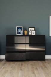HD Designs 'HIGH GLOSS 6 Drawer Chest of Drawers' Furniture in Black - thumbnail 4