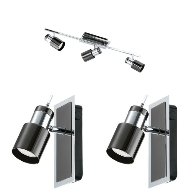 Loops Ceiling Spot Light & 2x Matching Wall Lights Black Nickel Adjustable Shade in Metallics - image 1