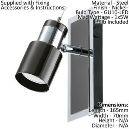 Loops Ceiling Spot Light & 2x Matching Wall Lights Black Nickel Adjustable Shade in Metallics - thumbnail 3