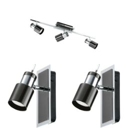 Loops Ceiling Spot Light & 2x Matching Wall Lights Black Nickel Adjustable Shade in Metallics - thumbnail 1