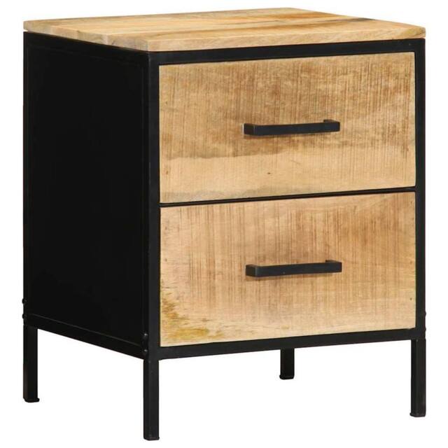 Berkfield Home Modern Bedside Cabinets 2 pcs 40x35x50 cm Solid Wood Rough Mango in Black - Size: 40 x 35 x 50 cm - image 1