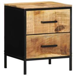 Berkfield Home Modern Bedside Cabinets 2 pcs 40x35x50 cm Solid Wood Rough Mango in Black - Size: 40 x 35 x 50 cm - thumbnail 4
