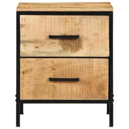 Berkfield Home Modern Bedside Cabinets 2 pcs 40x35x50 cm Solid Wood Rough Mango in Black - Size: 40 x 35 x 50 cm - thumbnail 6