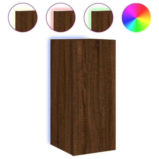 Berkfield Home TV Wall Cabinet with LED Lights Brown Oak 30.5x35x70 cm - image 1