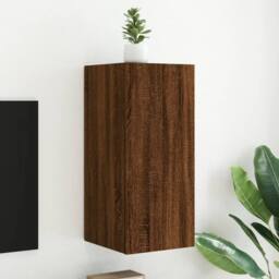 Berkfield Home TV Wall Cabinet with LED Lights Brown Oak 30.5x35x70 cm - thumbnail 2