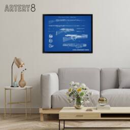 "Artery8 Krag Jorgensen M1892 Bolt Action Rifle Plan Framed Canvas Wall Art Print in Blue - Size: W12"" x H16""" - thumbnail 3