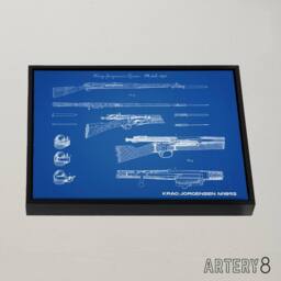 "Artery8 Krag Jorgensen M1892 Bolt Action Rifle Plan Framed Canvas Wall Art Print in Blue - Size: W12"" x H16""" - thumbnail 2