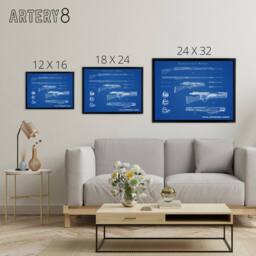 "Artery8 Krag Jorgensen M1892 Bolt Action Rifle Plan Framed Canvas Wall Art Print in Blue - Size: W12"" x H16""" - thumbnail 4